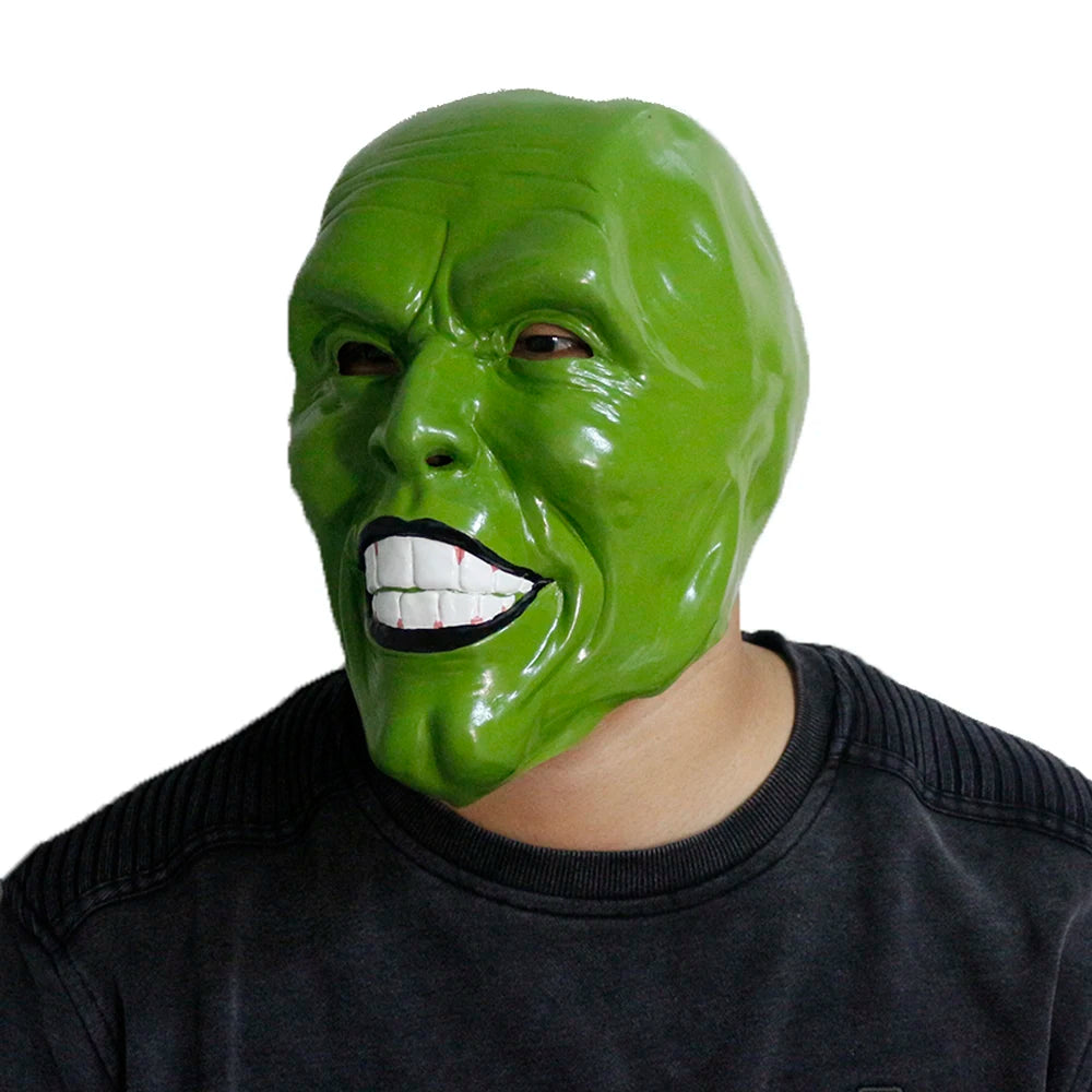 Green Latex Mask Jim Carrey Movie Fancy Dress Loki The Mask Halloween Accessory