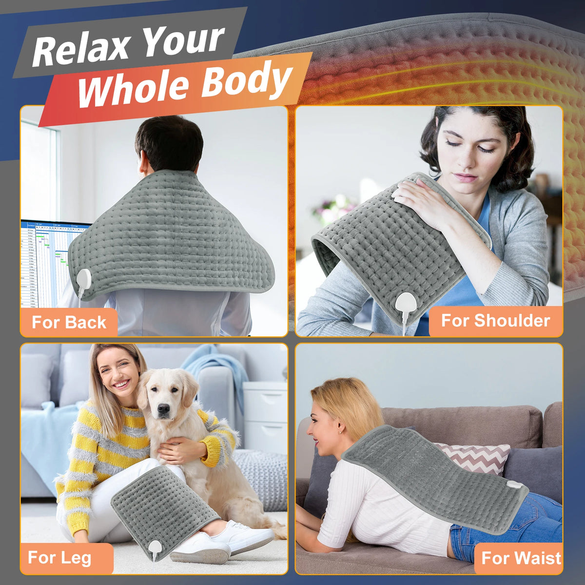 Soft Heating Pad | 9-Level Adjustable Heat, Micro-Plush, 60x30cm for Body, Back & Legs