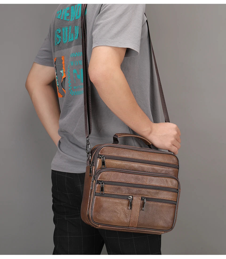 Genuine Leather Shoulder Bag for Men Black Cowhide Leather Handbag for Men Business Office Messenger Bag Male Crossbody Bag