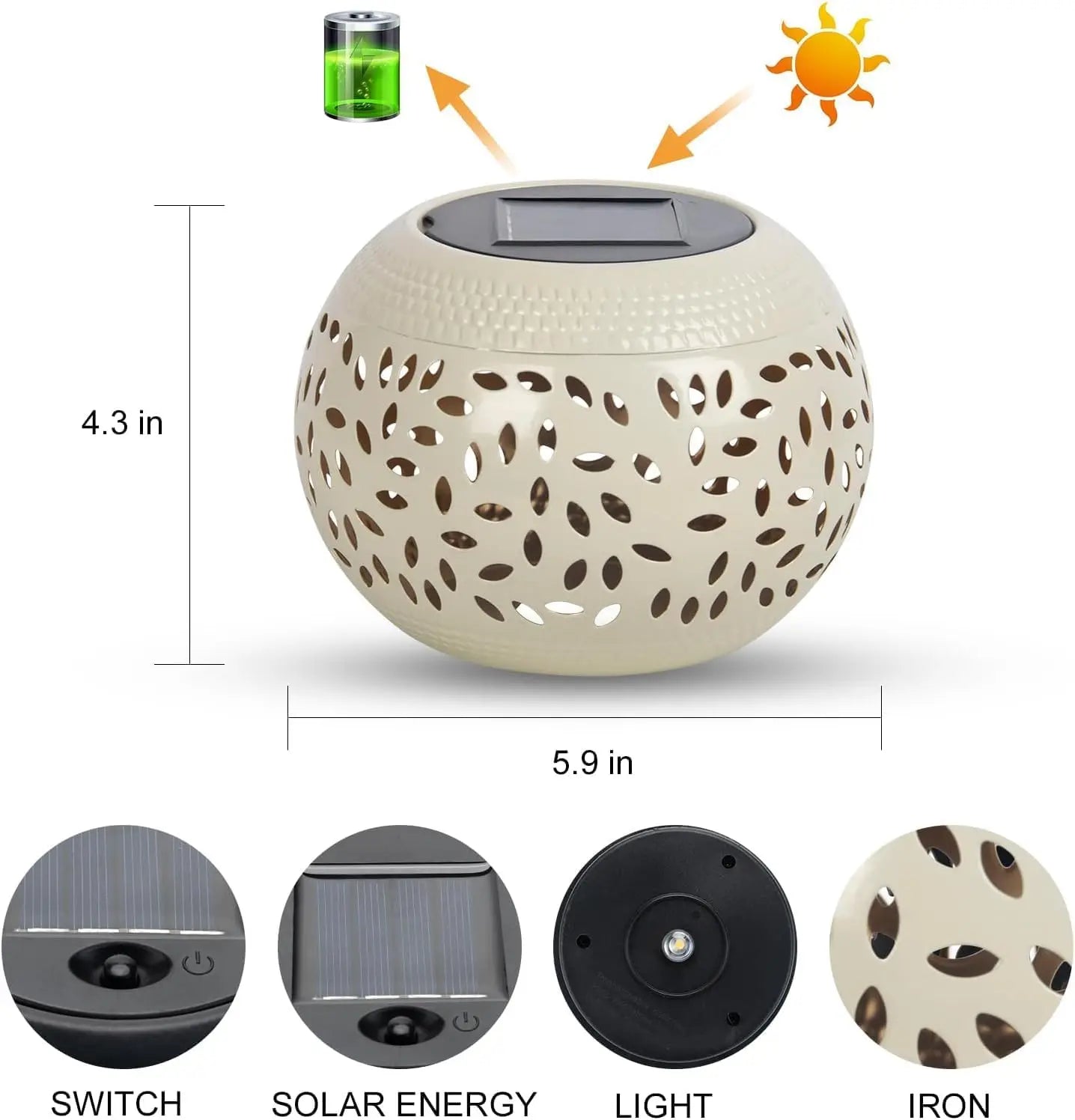 Solar LED Garden Lantern - Elegant Metal lantern solar Powered Lamp Waterproof Shadow Projection for Outdoor Garden Patio Light