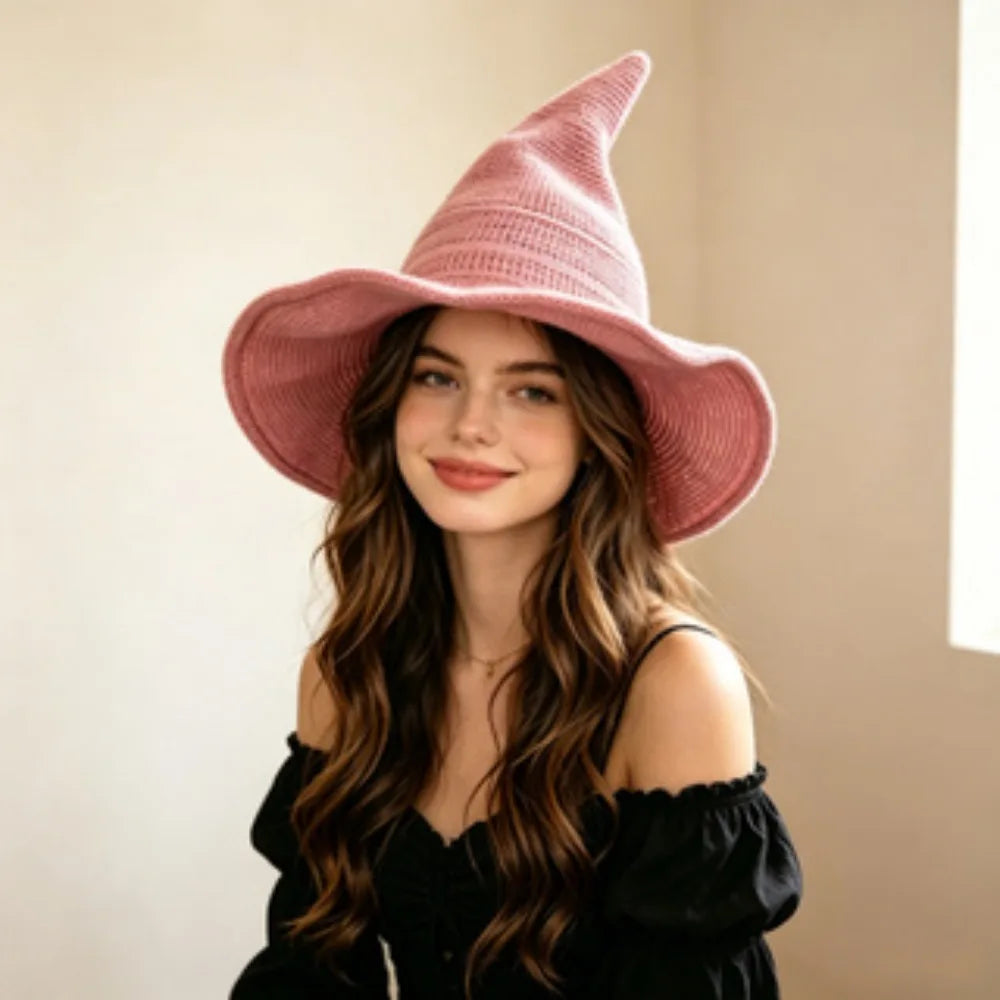 Halloween Witch Hat, Foldable Knitted Women'S Hat, Halloween Party Hat, Magic Hat, Festival Party, Role-Playing, Decoration