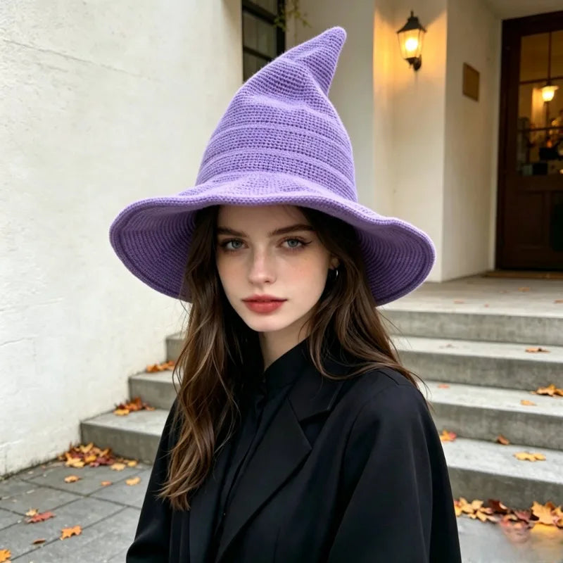 Halloween Witch Hat, Foldable Knitted Women'S Hat, Halloween Party Hat, Magic Hat, Festival Party, Role-Playing, Decoration