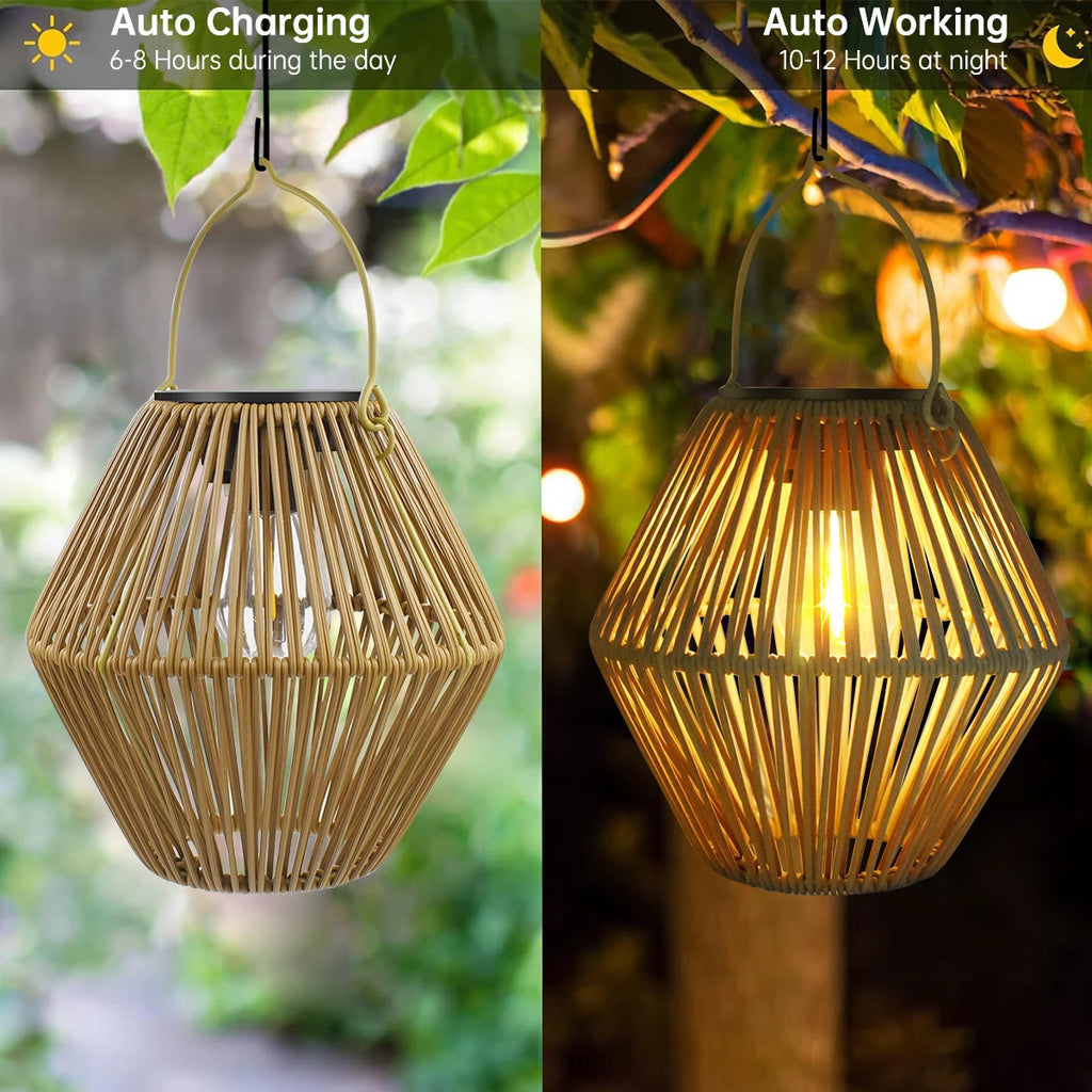 Solar Lantern Outdoor Solar Lanterns Waterproof for Outside Hanging Woven Lantern Boho Lamp Lights Decoration for Garden Yard