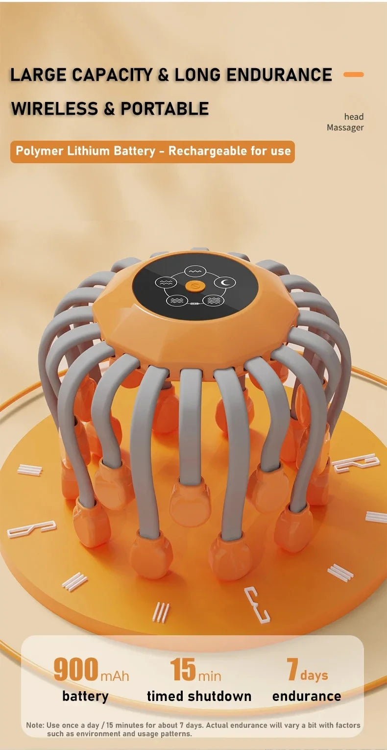 20-Head Scalp Massager | Red Light Vibrating Octopus Head Massager