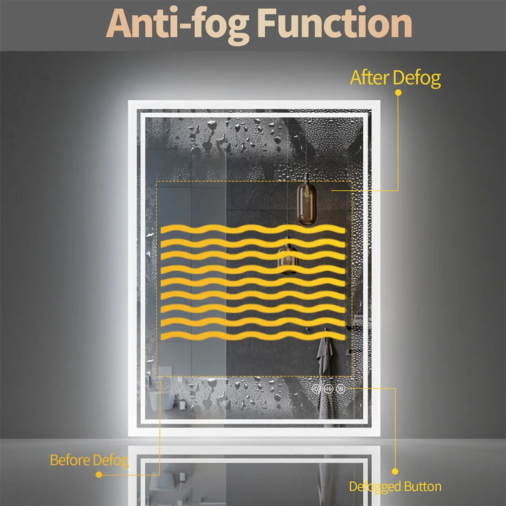 LED Bathroom Mirror | Frameless Dimmable with Anti-Fog & Touch Control