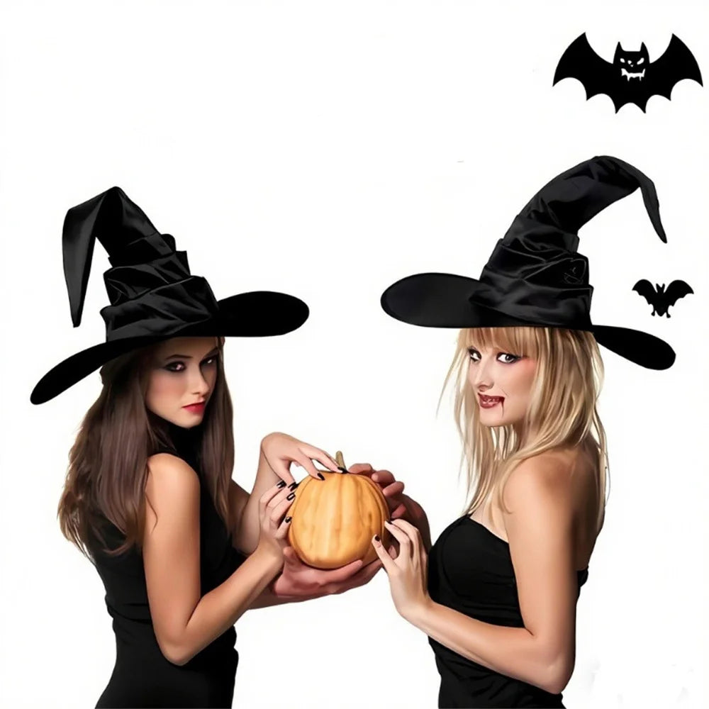 Women Halloween Witch Hat Large Foldable Witch Wizard Hat Spider Bat Pendant For Party Cosplay Costume Headgear Devil Cap Props