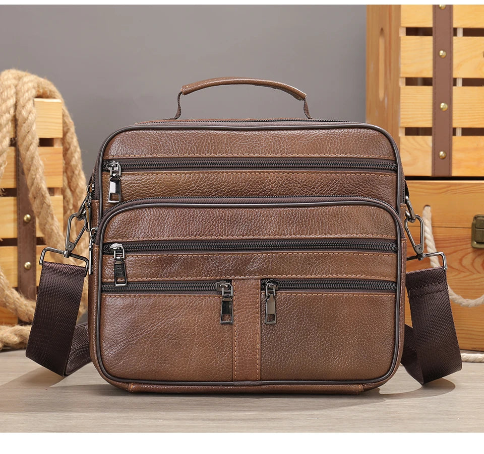 Genuine Leather Shoulder Bag for Men Black Cowhide Leather Handbag for Men Business Office Messenger Bag Male Crossbody Bag