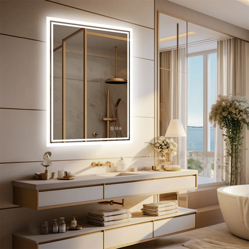 LED Bathroom Mirror | Frameless Dimmable with Anti-Fog & Touch Control