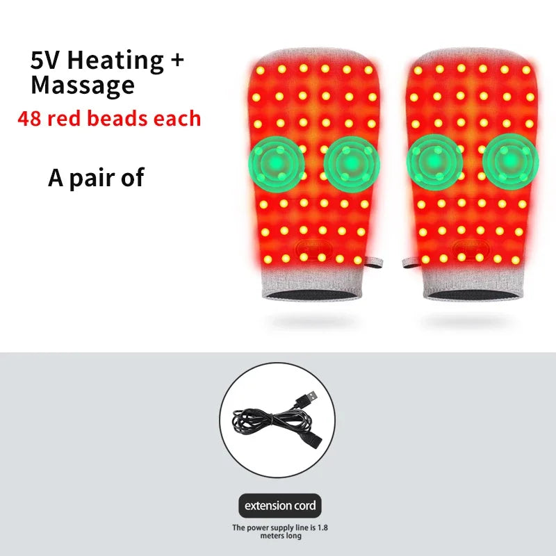 Red Light Heated Hand Gloves | USB Heated Mittens for Outdoor, Riding & Skiing
