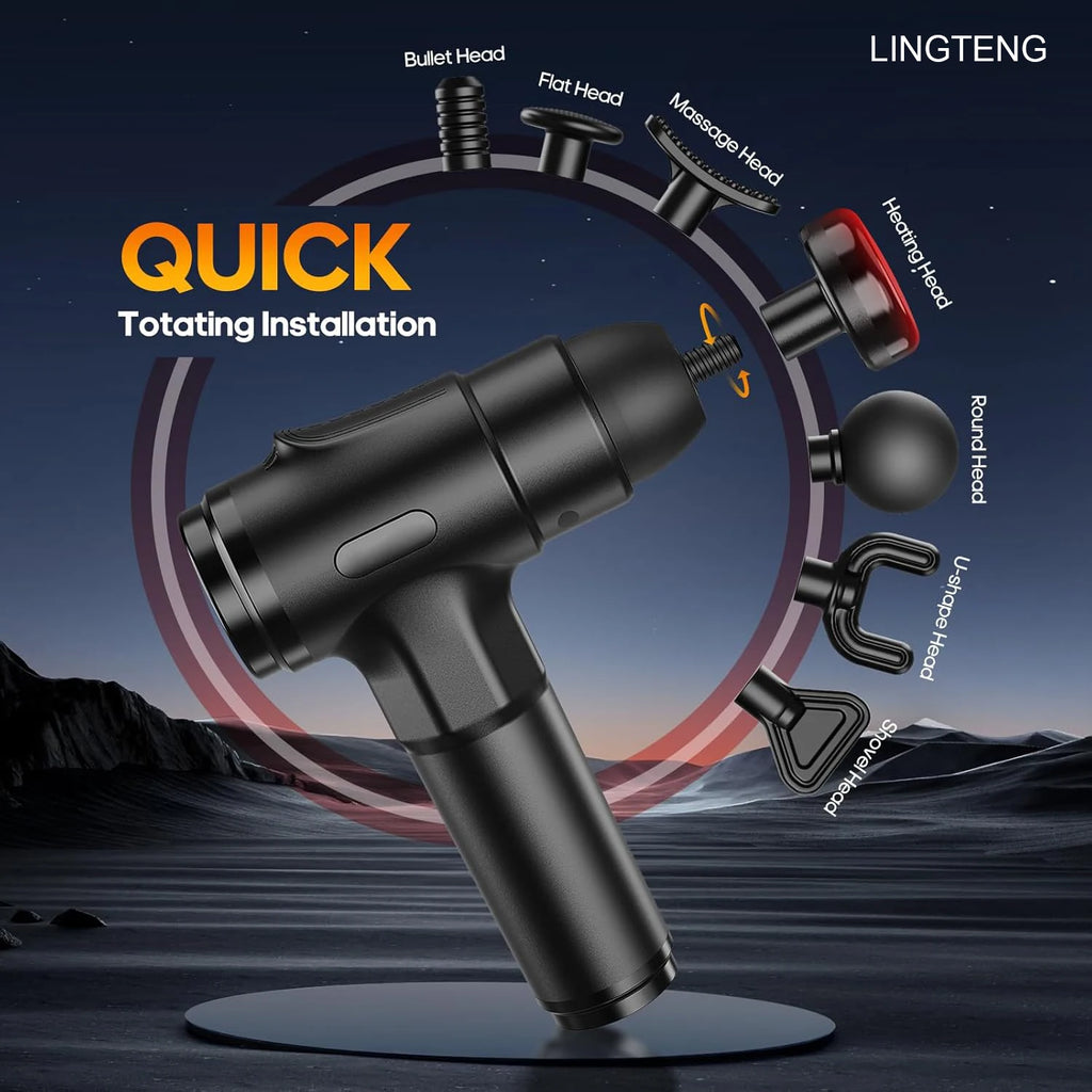 Massage Gun with Heat | Deep Tissue Percussion Massager, 7 Heads & 20 Speeds