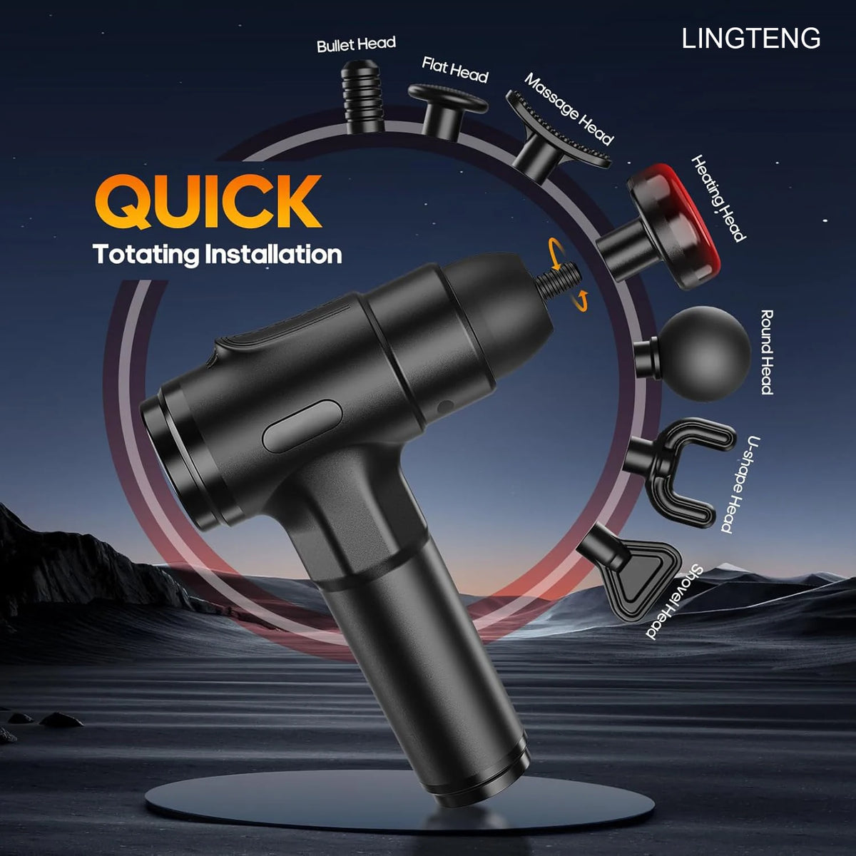 Massage Gun with Heat | Deep Tissue Percussion Massager, 7 Heads & 20 Speeds