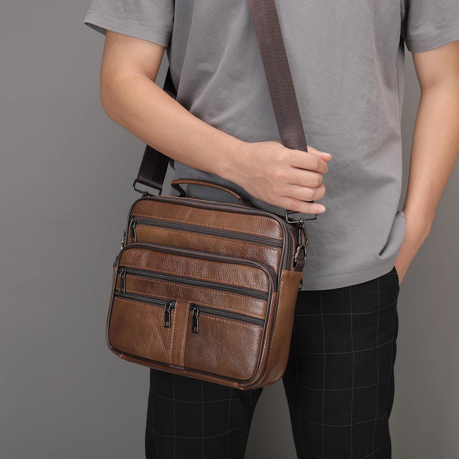 Genuine Leather Shoulder Bag for Men Black Cowhide Leather Handbag for Men Business Office Messenger Bag Male Crossbody Bag