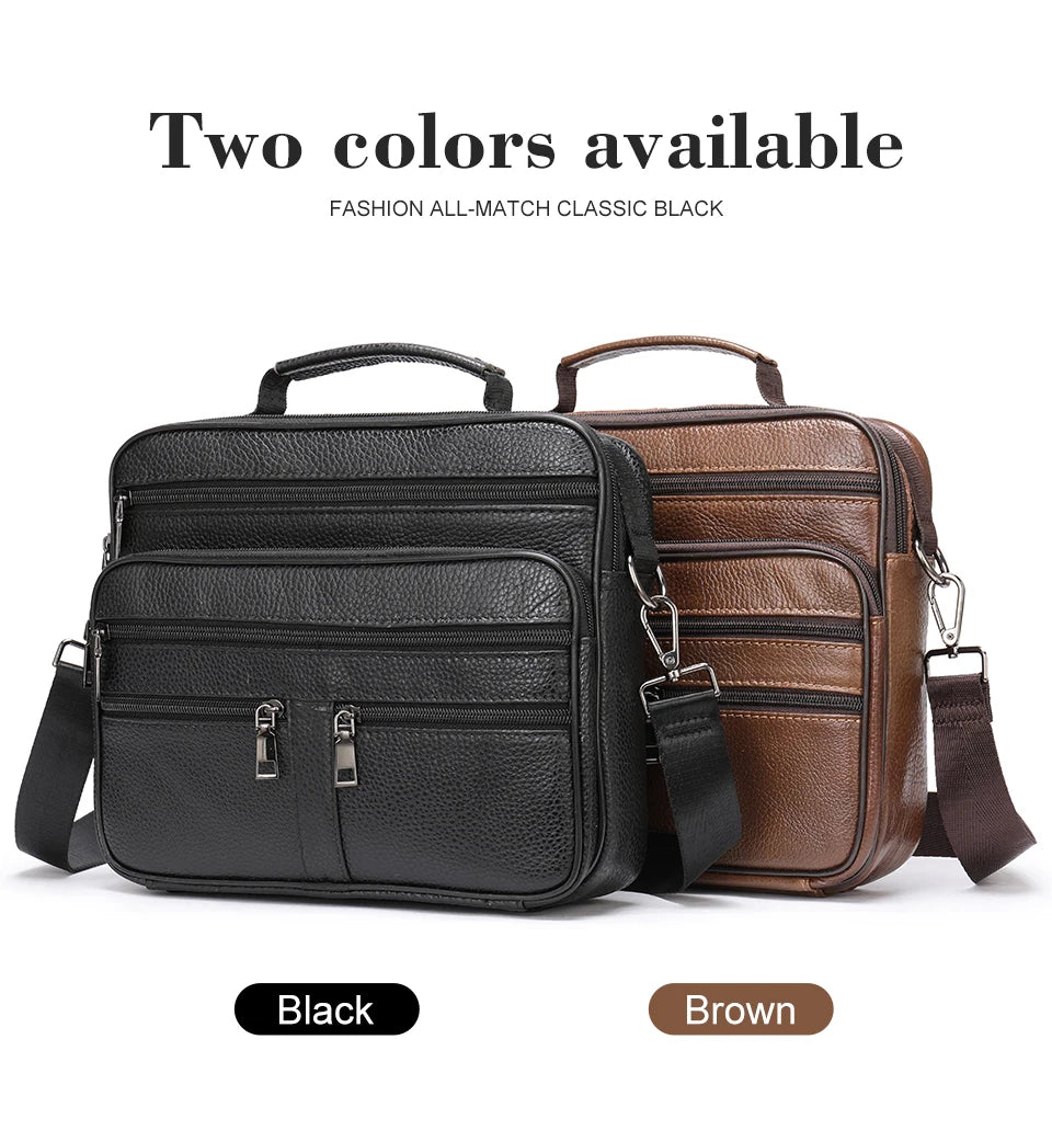 Genuine Leather Shoulder Bag for Men Black Cowhide Leather Handbag for Men Business Office Messenger Bag Male Crossbody Bag