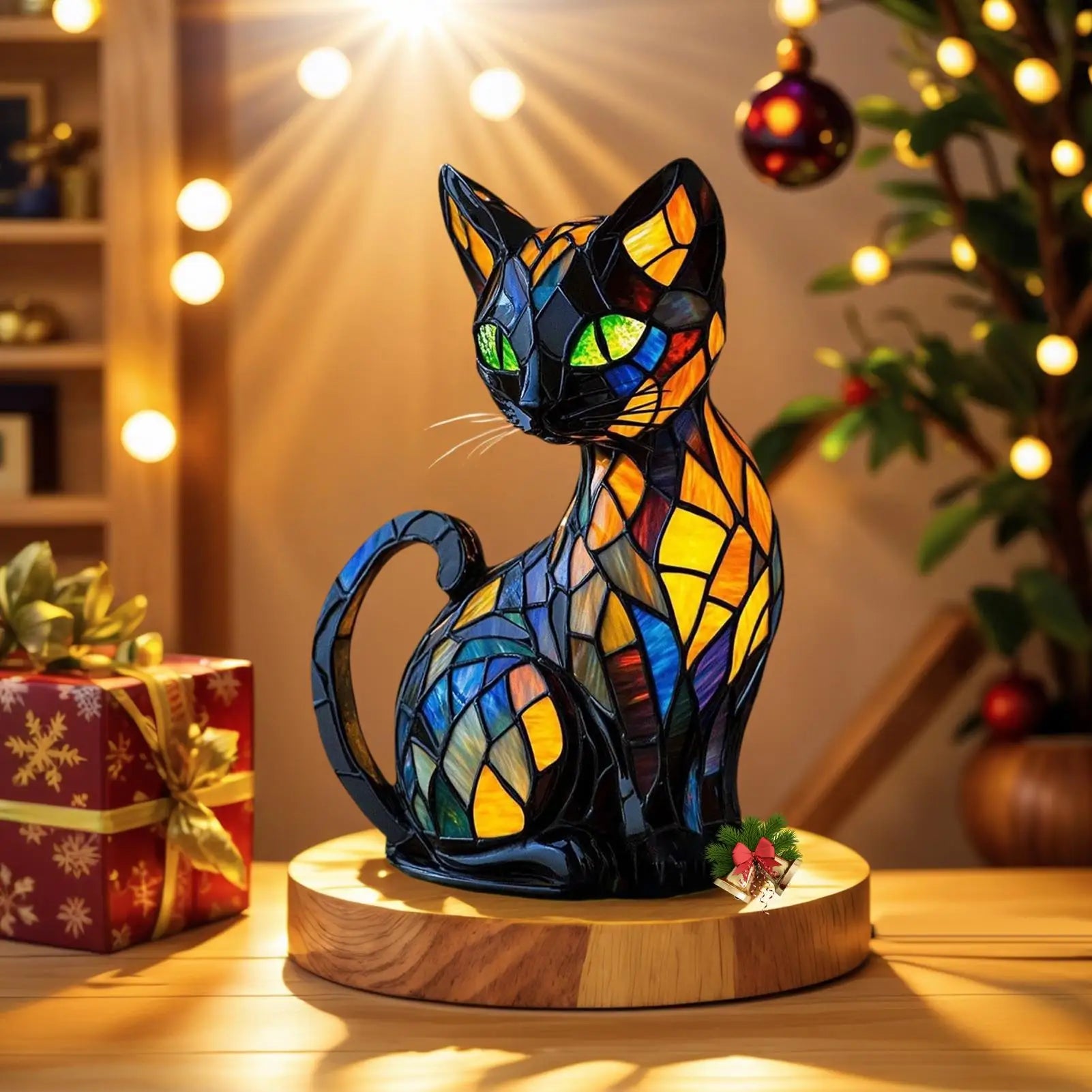 Cat Lamp Stained Retro Cat Stained Resin Tabletop Night Light Cute Pet Themed Led Lamp Gift For Cat Lovers