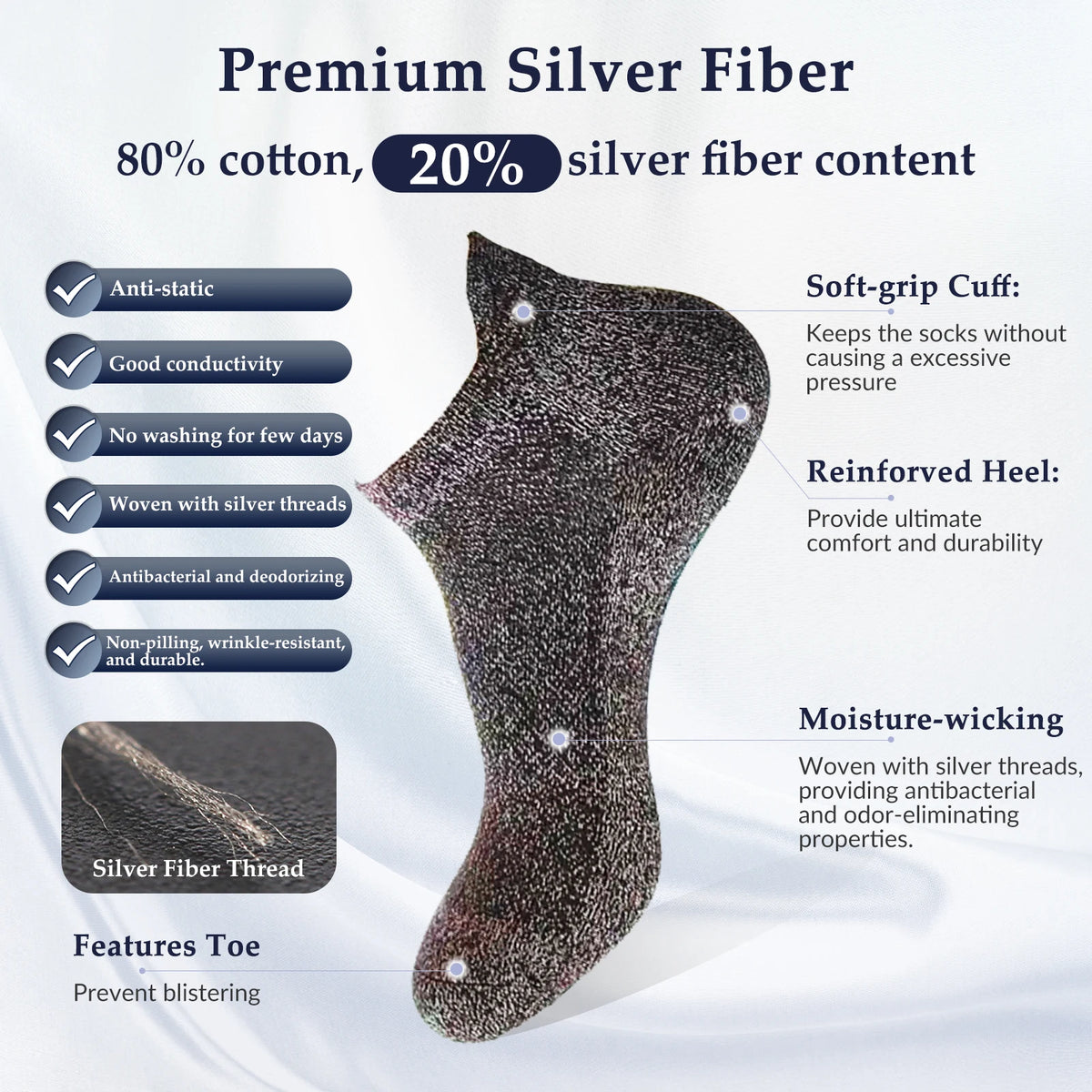 Grounding Socks | Silver-Infused Conductive Earthing Socks, 2 Pairs
