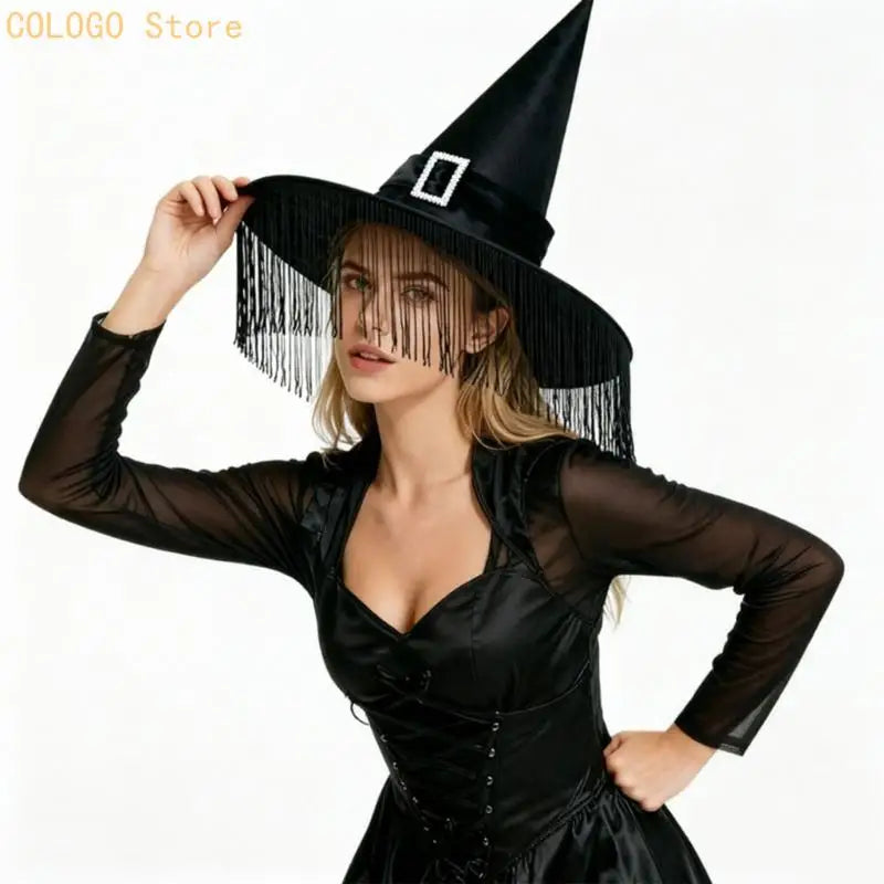 Witch Costume Hat With Pointed and Soft Fabric Finish for Halloween Theme Party Looks, Photo Booth Styling, and Character