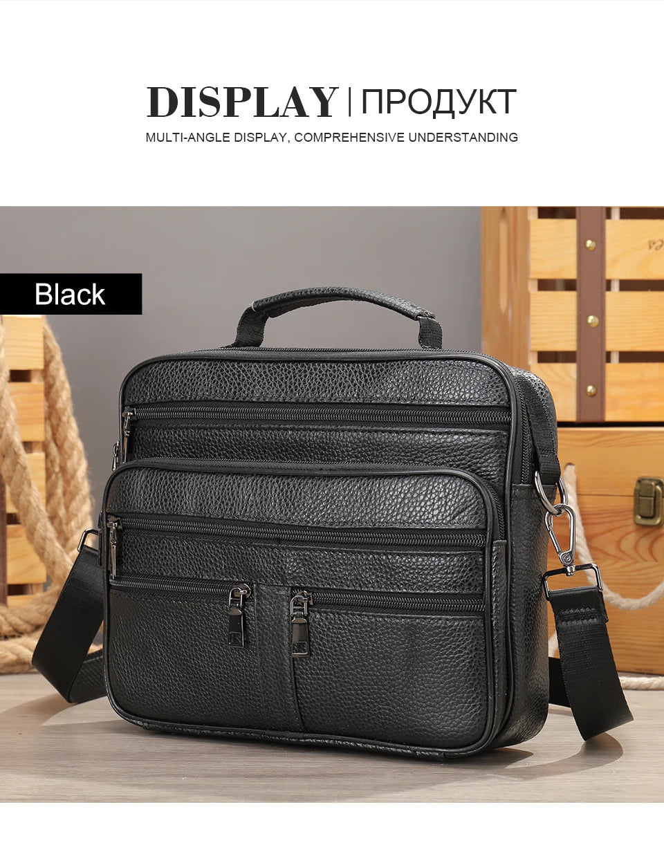 Genuine Leather Shoulder Bag for Men Black Cowhide Leather Handbag for Men Business Office Messenger Bag Male Crossbody Bag