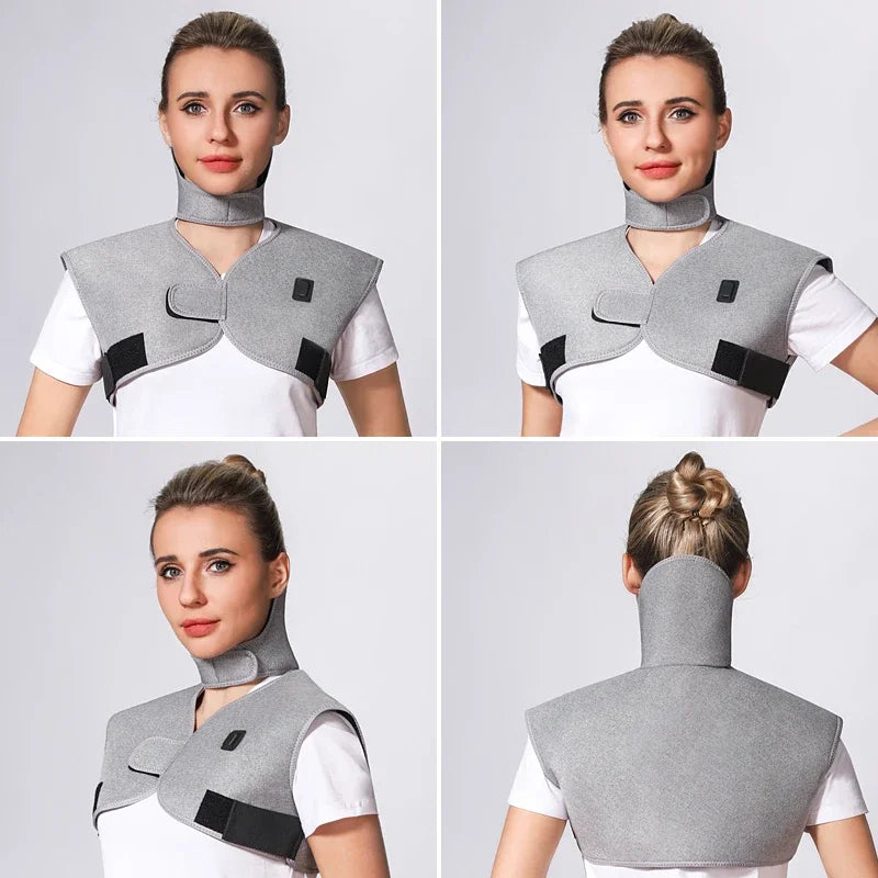 Red Light Heated Shoulder & Neck Support Wrap | 3-Gear Vibration, Helpful for Sleep