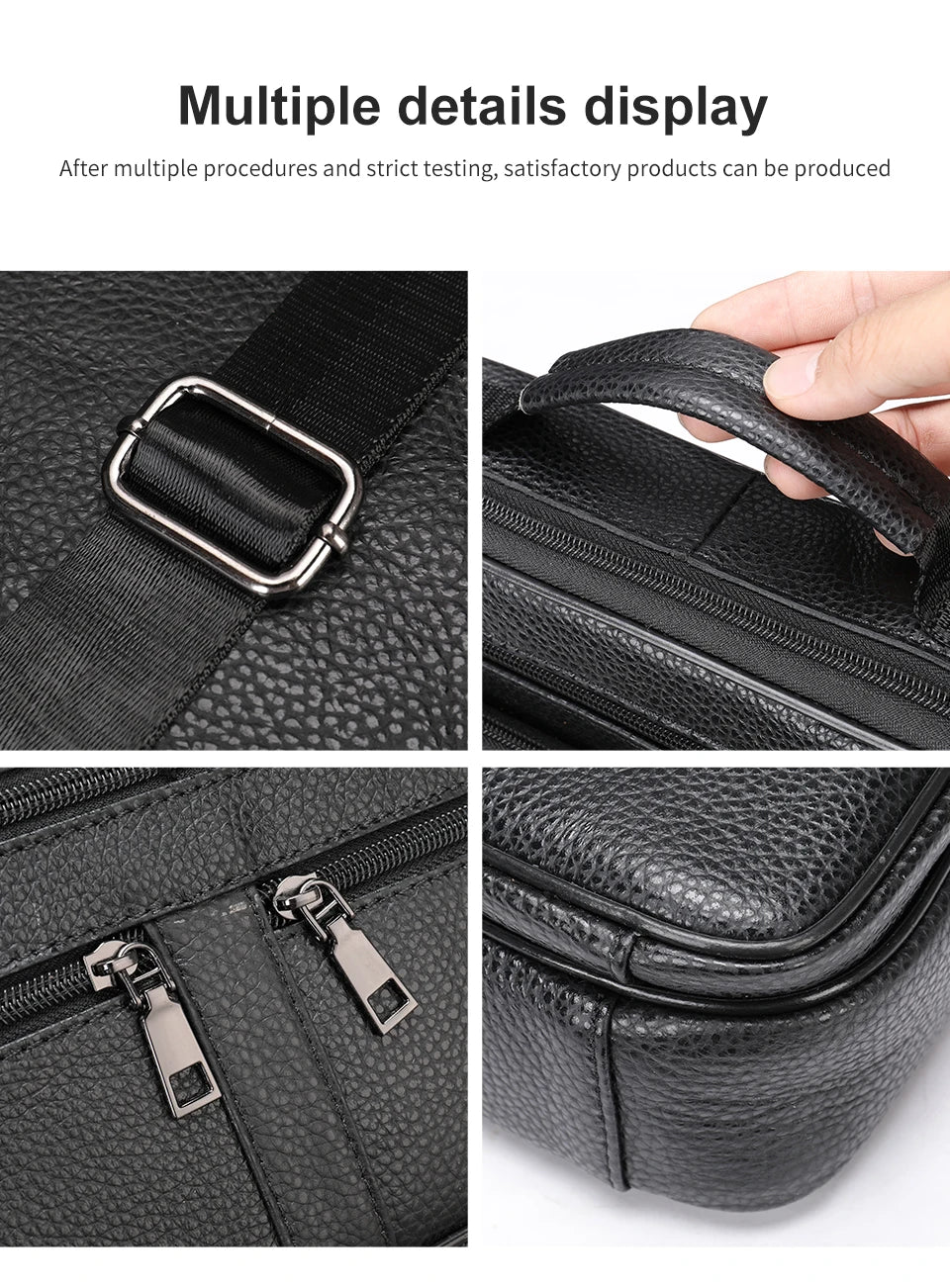 Genuine Leather Shoulder Bag for Men Black Cowhide Leather Handbag for Men Business Office Messenger Bag Male Crossbody Bag