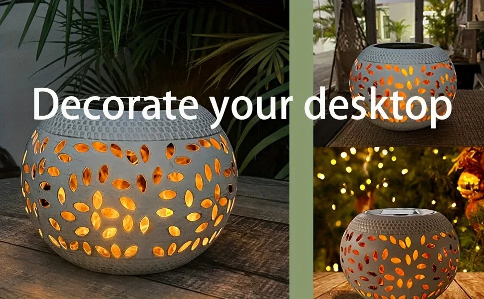 Solar LED Garden Lantern - Elegant Metal lantern solar Powered Lamp Waterproof Shadow Projection for Outdoor Garden Patio Light