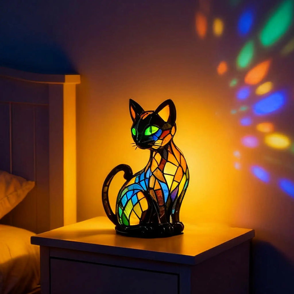 Cat Lamp Stained Retro Cat Stained Resin Tabletop Night Light Cute Pet Themed Led Lamp Gift For Cat Lovers