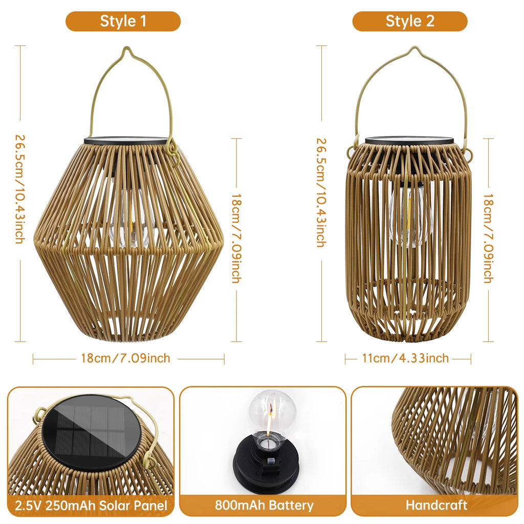 Solar Lantern Outdoor Solar Lanterns Waterproof for Outside Hanging Woven Lantern Boho Lamp Lights Decoration for Garden Yard