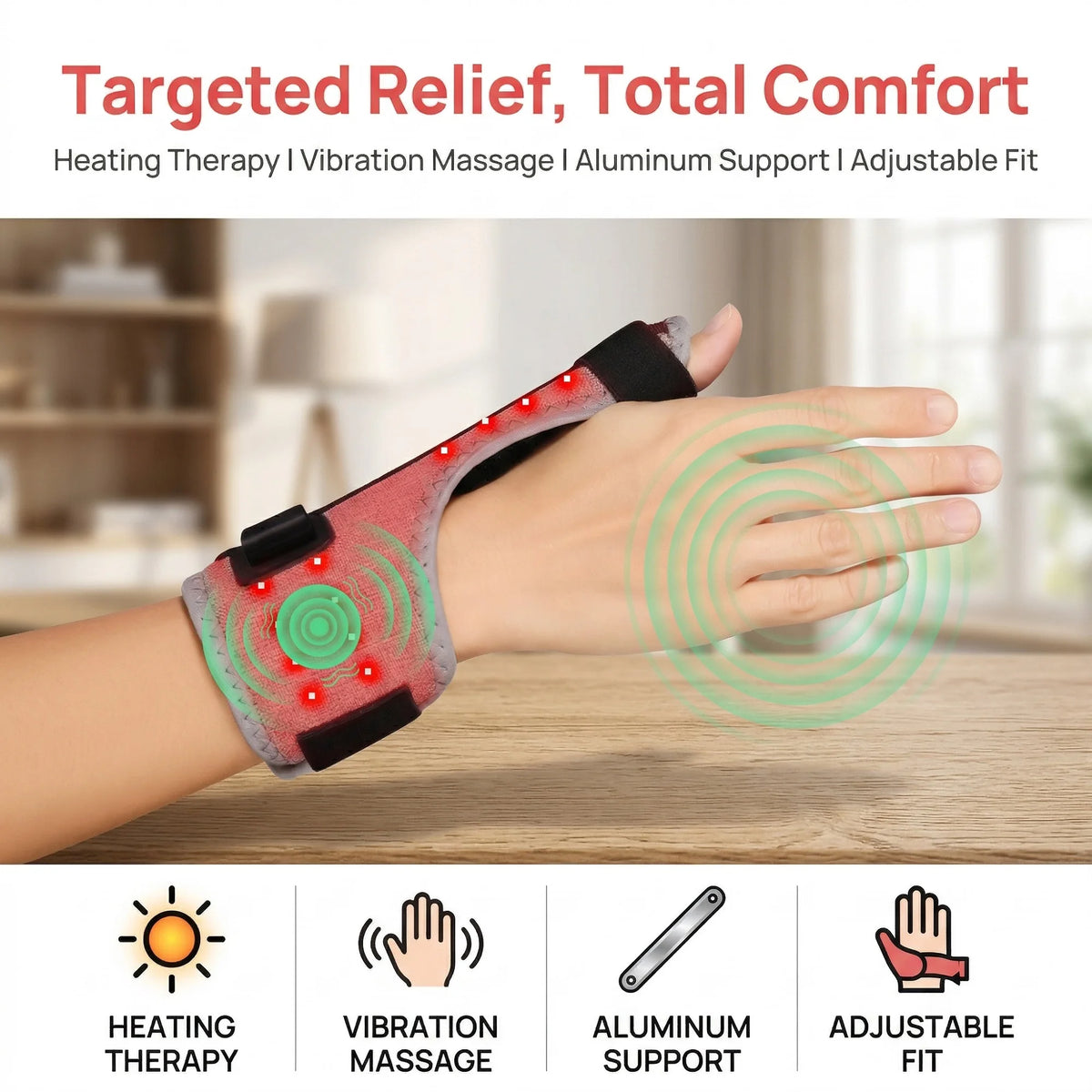 Red Light Heated Wrist & Thumb Support Brace | Vibration, 3 Heat Settings