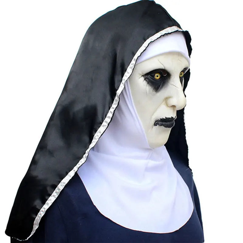 The Horror Scary Nun Latex Mask w/Headscarf Valak Cosplay for Halloween Costume
