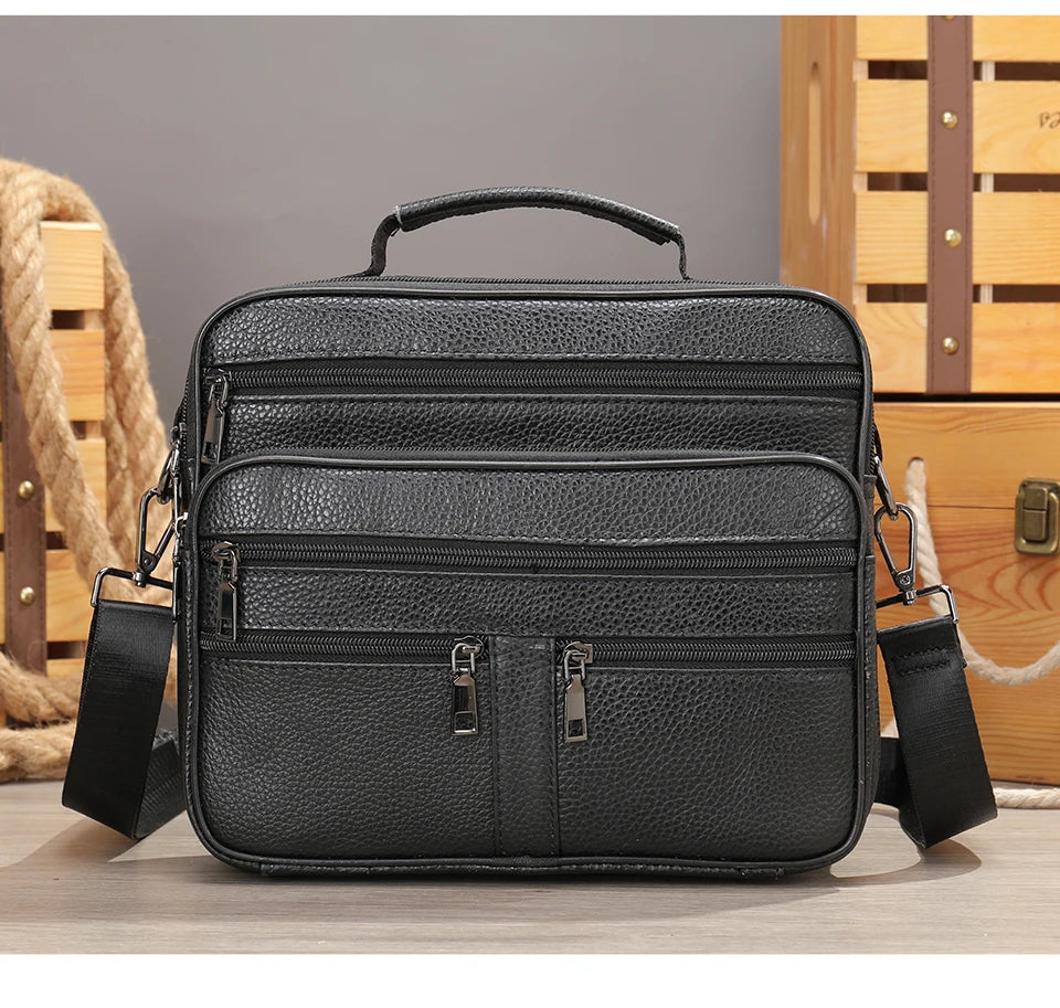 Genuine Leather Shoulder Bag for Men Black Cowhide Leather Handbag for Men Business Office Messenger Bag Male Crossbody Bag