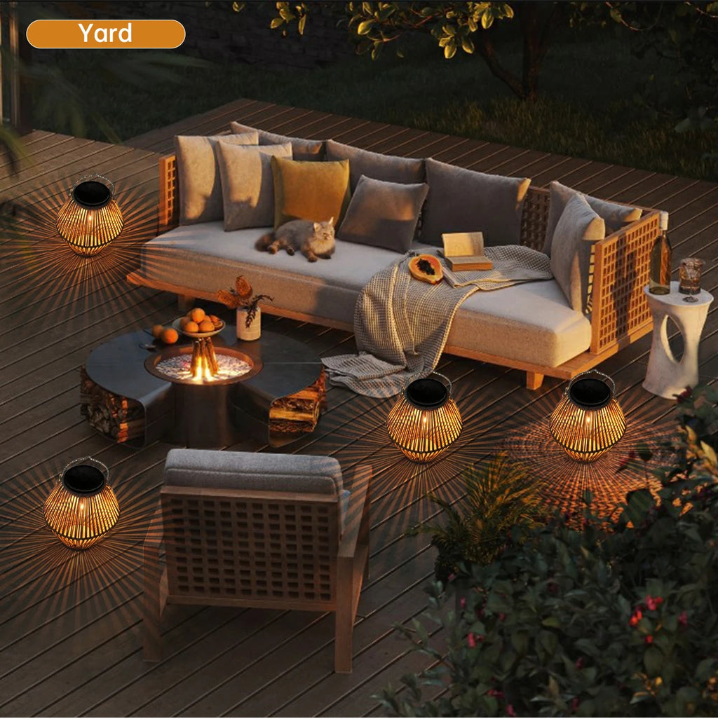 Solar Lantern Outdoor Solar Lanterns Waterproof for Outside Hanging Woven Lantern Boho Lamp Lights Decoration for Garden Yard