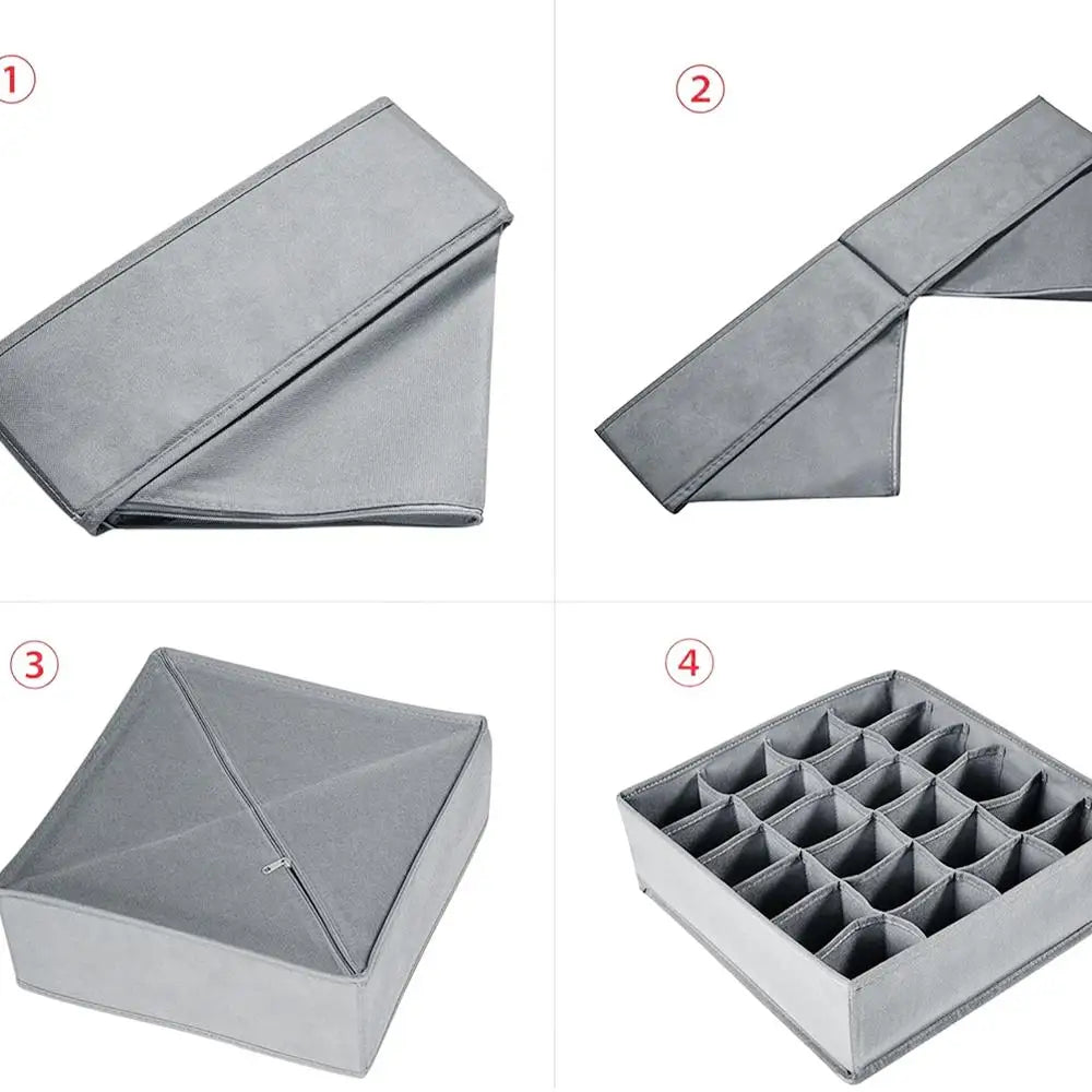 1pc Fabric Storage Box with 24 Compartments - Foldable Stackable Organizer for Socks Ties Underwear Space-Saving Drawer Divider
