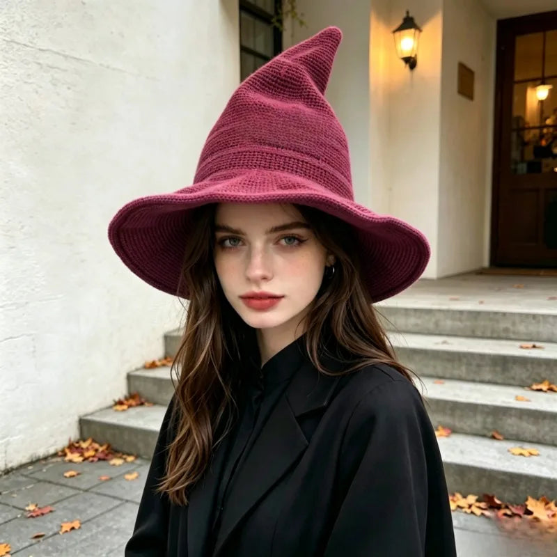 Halloween Witch Hat, Foldable Knitted Women'S Hat, Halloween Party Hat, Magic Hat, Festival Party, Role-Playing, Decoration