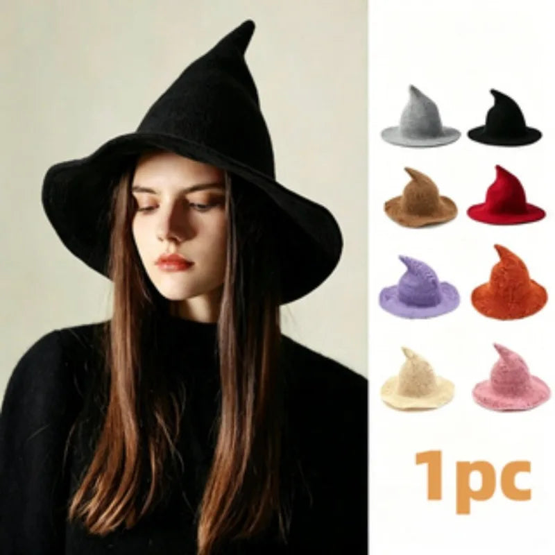 Halloween Witch Hat, Foldable Knitted Women'S Hat, Halloween Party Hat, Magic Hat, Festival Party, Role-Playing, Decoration