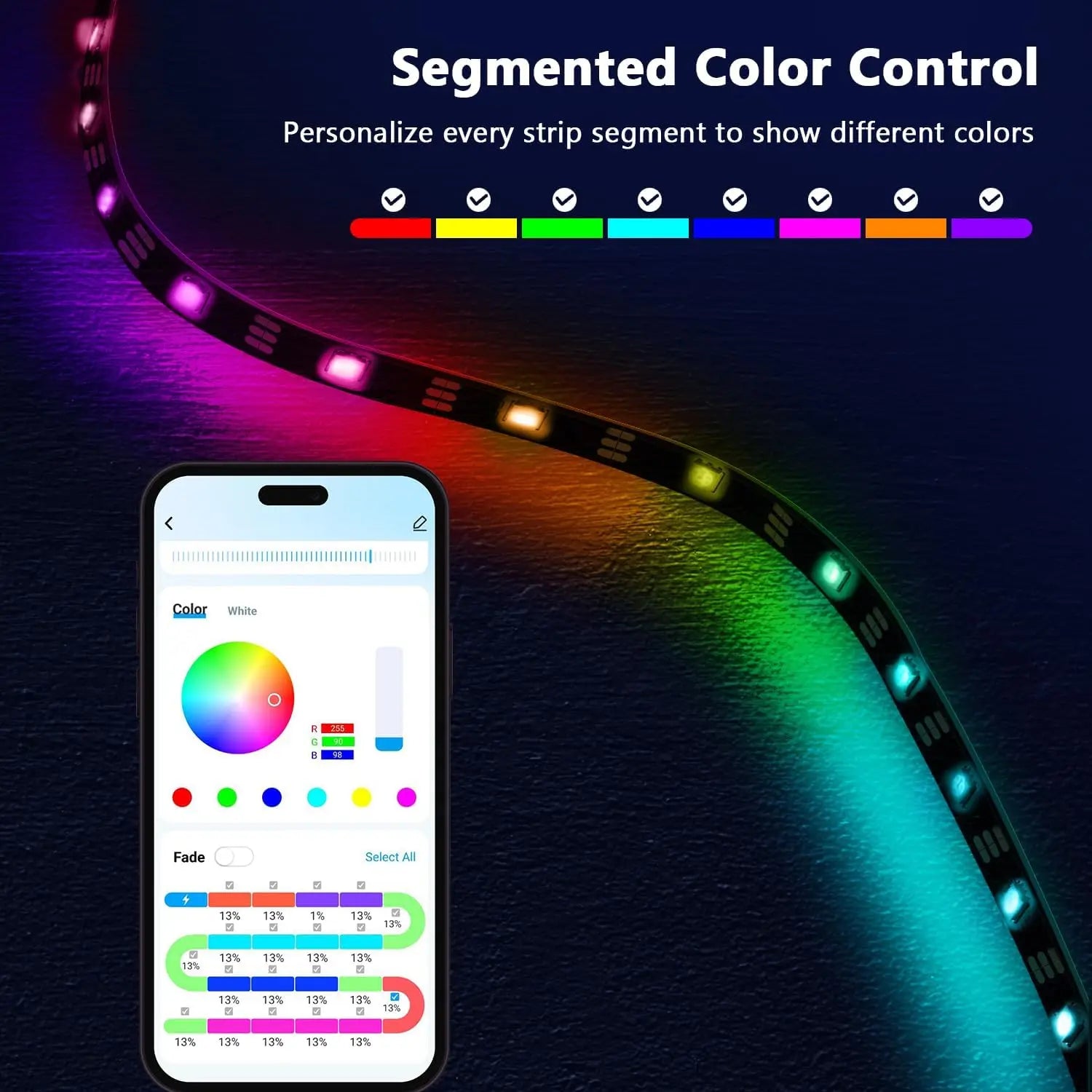 RGBIC Smart LED Strip Lights | Segment Color Control, WiFi App & Alexa/Google