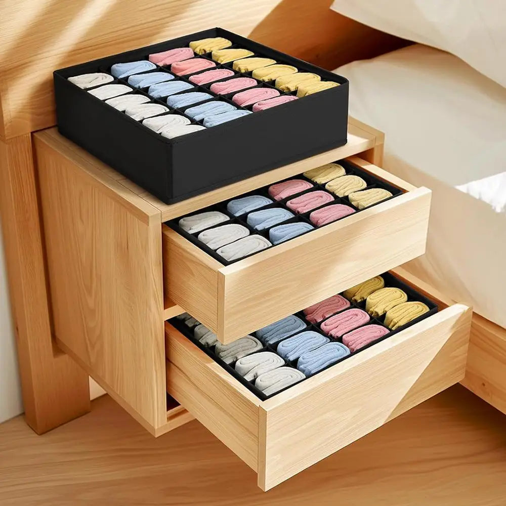 1pc Fabric Storage Box with 24 Compartments - Foldable Stackable Organizer for Socks Ties Underwear Space-Saving Drawer Divider