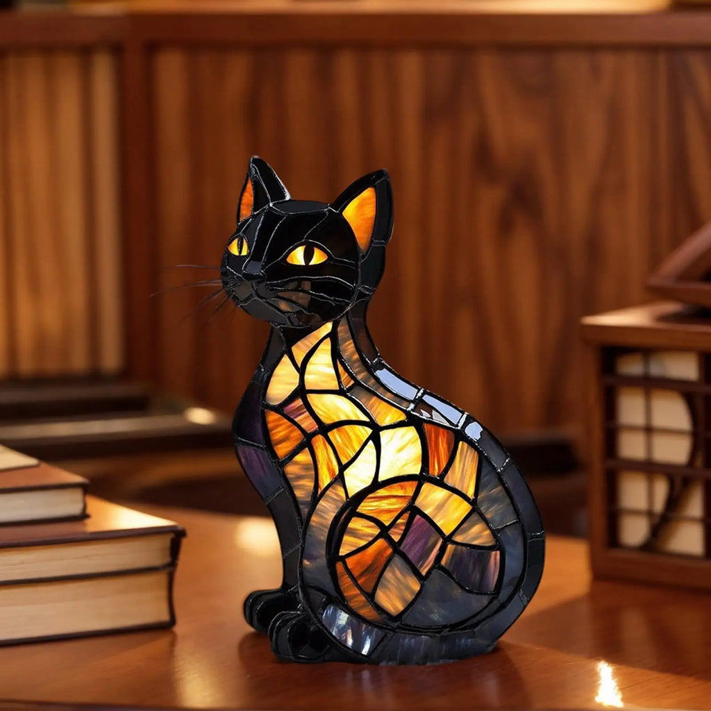 Cat Lamp Stained Retro Cat Stained Resin Tabletop Night Light Cute Pet Themed Led Lamp Gift For Cat Lovers