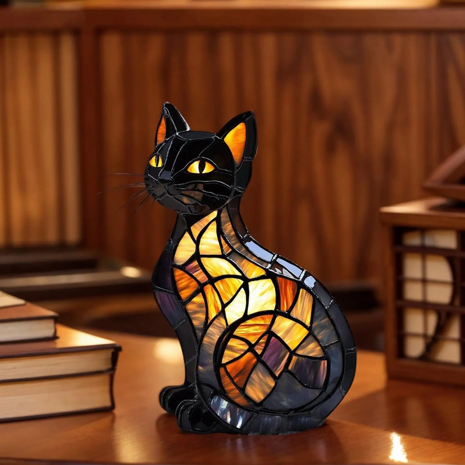 Cat Lamp Stained Retro Cat Stained Resin Tabletop Night Light Cute Pet Themed Led Lamp Gift For Cat Lovers