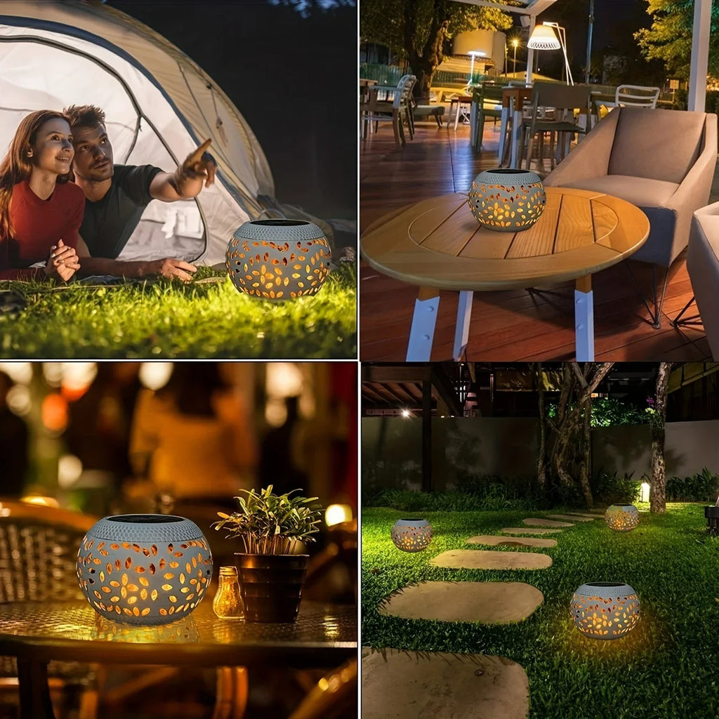 Solar LED Garden Lantern - Elegant Metal lantern solar Powered Lamp Waterproof Shadow Projection for Outdoor Garden Patio Light