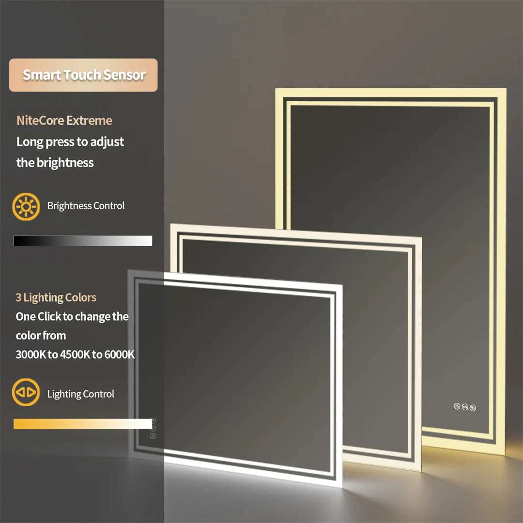 LED Bathroom Mirror | Frameless Dimmable with Anti-Fog & Touch Control