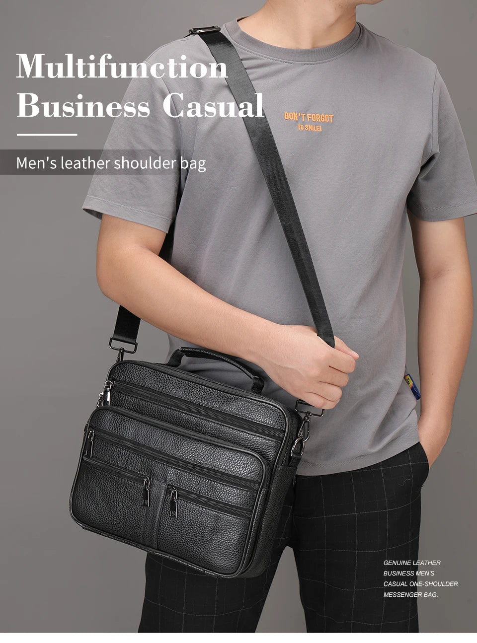 Genuine Leather Shoulder Bag for Men Black Cowhide Leather Handbag for Men Business Office Messenger Bag Male Crossbody Bag