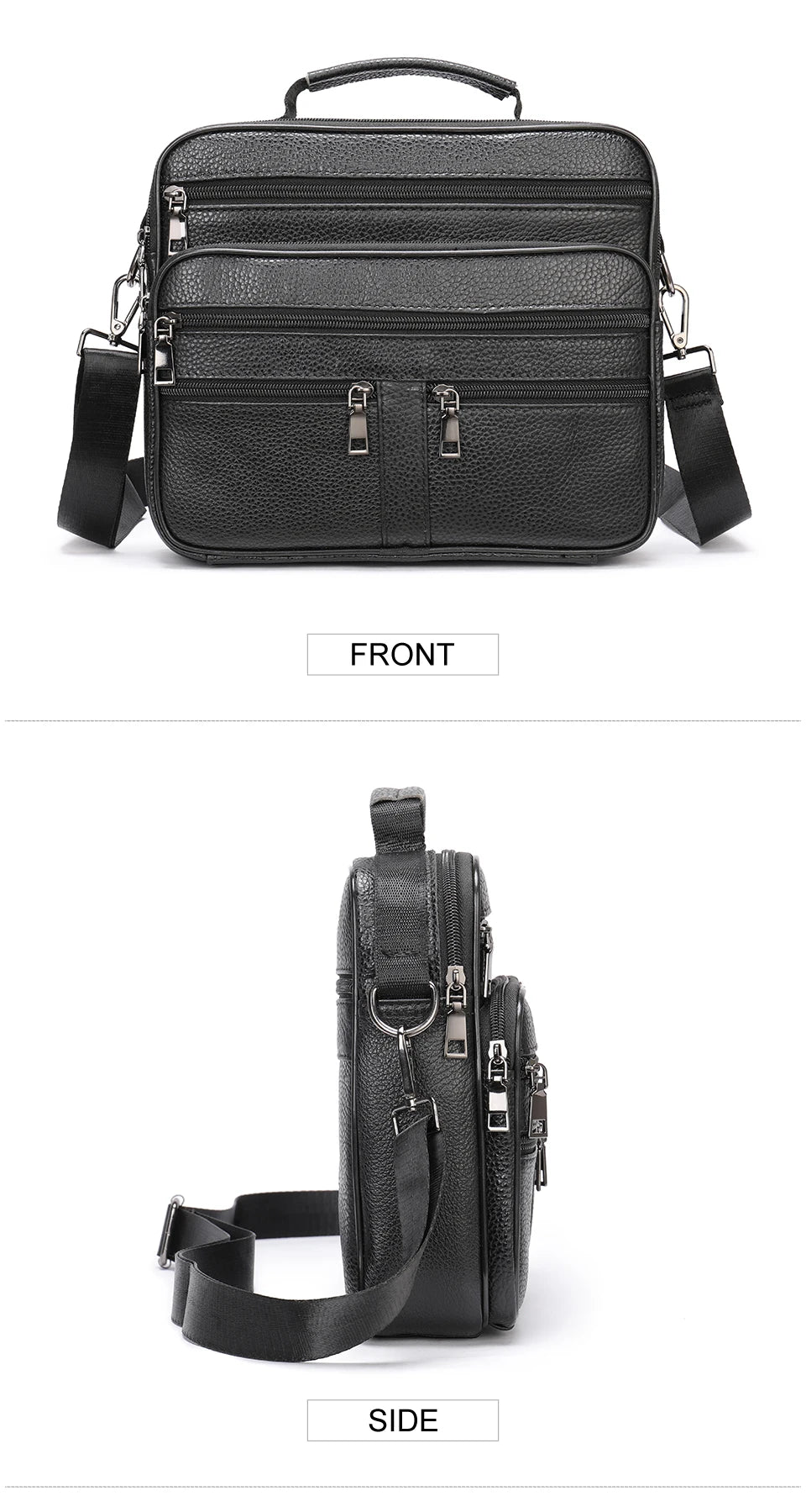 Genuine Leather Shoulder Bag for Men Black Cowhide Leather Handbag for Men Business Office Messenger Bag Male Crossbody Bag