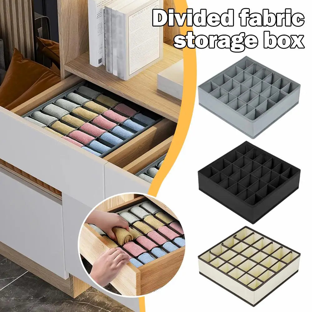 1pc Fabric Storage Box with 24 Compartments - Foldable Stackable Organizer for Socks Ties Underwear Space-Saving Drawer Divider