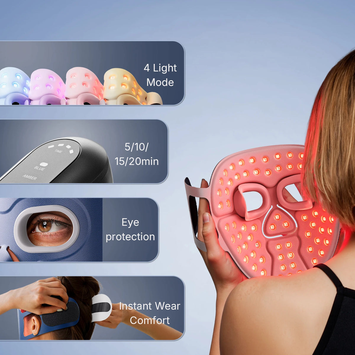Red & Infrared LED Face Mask | Wireless Light Therapy, 4 Modes