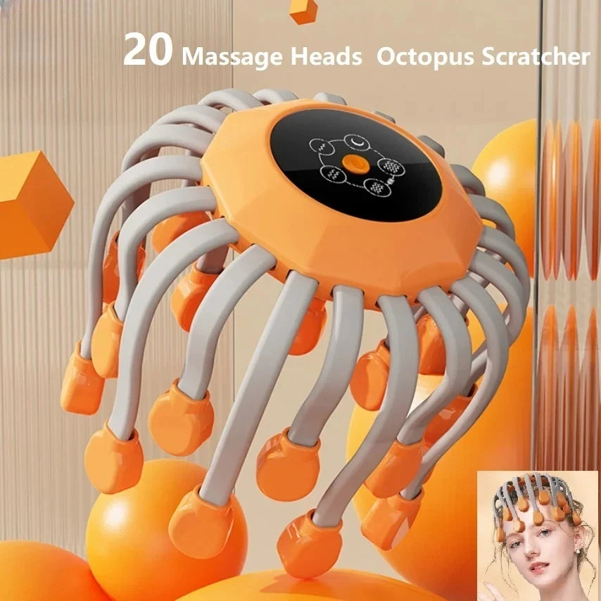 20-Head Scalp Massager | Red Light Vibrating Octopus Head Massager