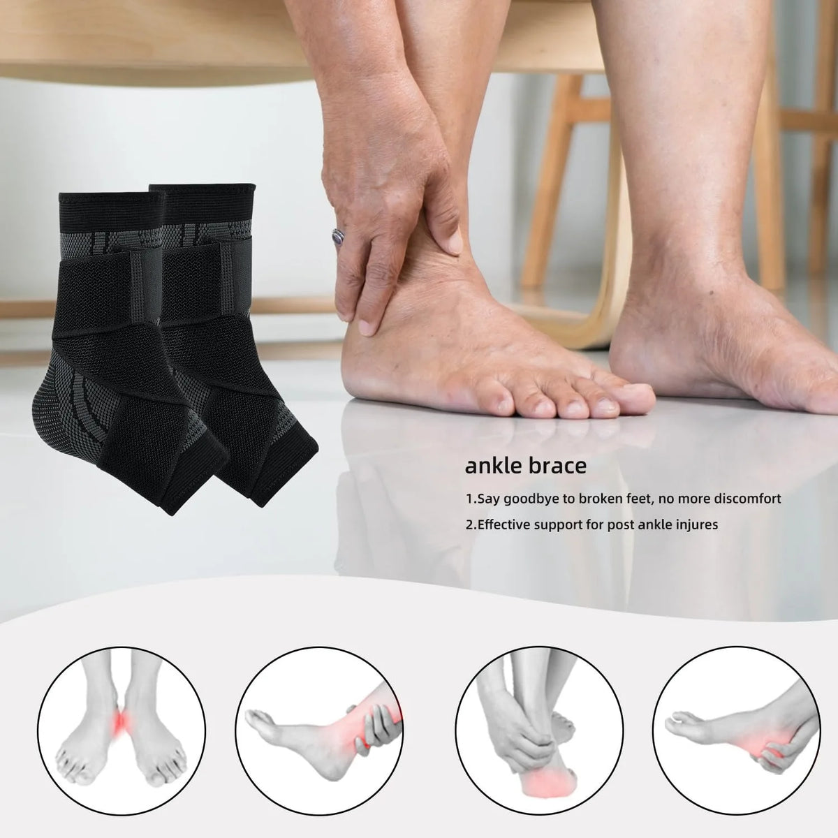 Ankle Brace Compression Sleeve | Adjustable Arch Support Wrap for Foot & Ankle