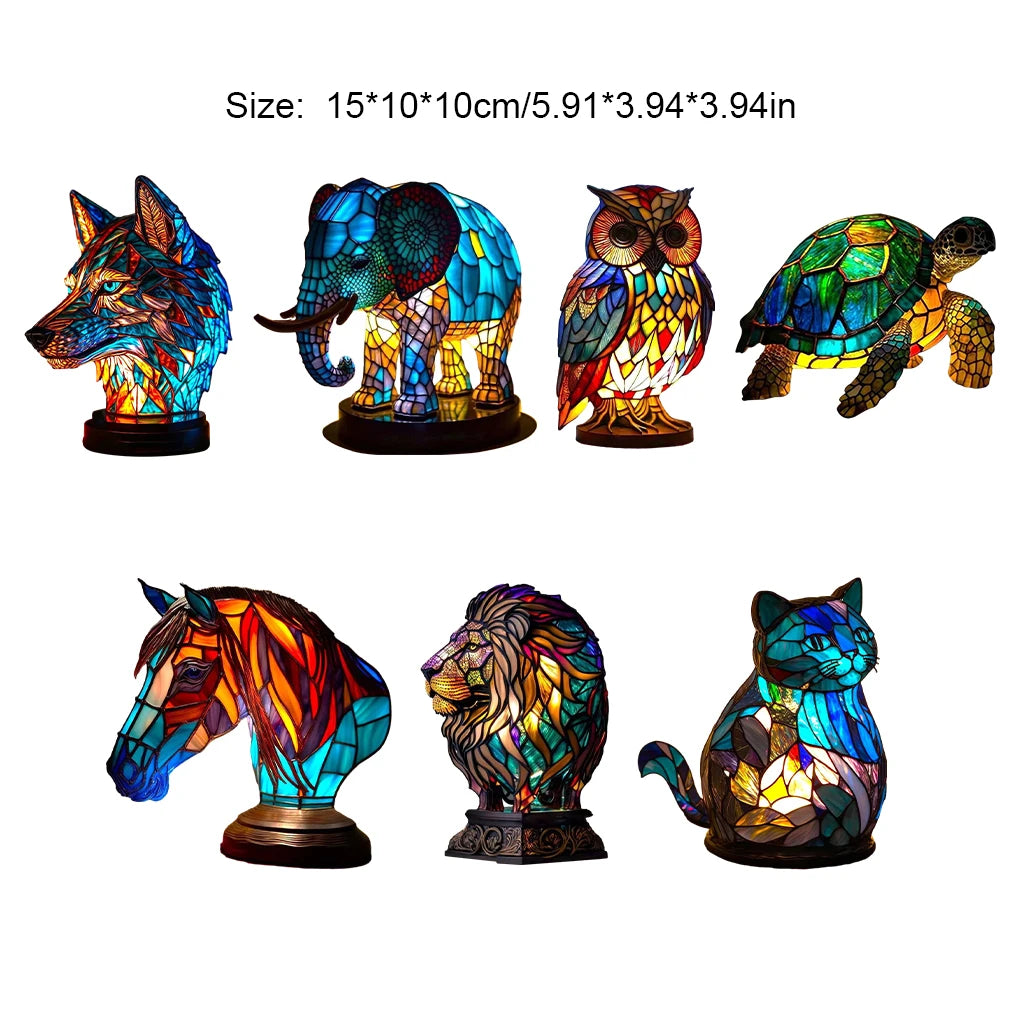 Animal Table Lamp Series,Stained Glass Cat,Dragon,Wolf,Horse,Owl,Dolphin,Turtle,Elephant,Mermaid Table Lamp Night Light