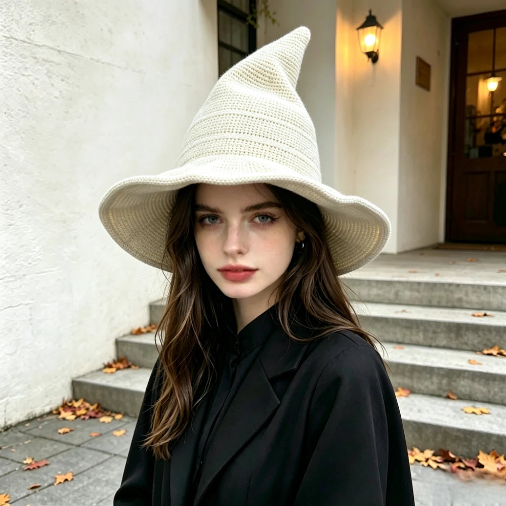 Halloween Witch Hat, Foldable Knitted Women'S Hat, Halloween Party Hat, Magic Hat, Festival Party, Role-Playing, Decoration