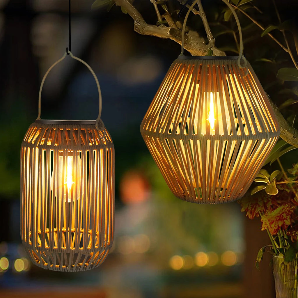 Solar Lantern Outdoor Solar Lanterns Waterproof for Outside Hanging Woven Lantern Boho Lamp Lights Decoration for Garden Yard