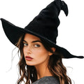 Black Witch Hat for Women, Curly Wizard Hat, Halloween Cosplay Witch Costume Accessory for Party Masquerade Dress Up Costume