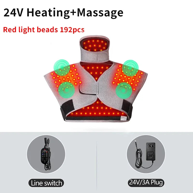 Red Light Heated Shoulder & Neck Support Wrap | 3-Gear Vibration, Helpful for Sleep